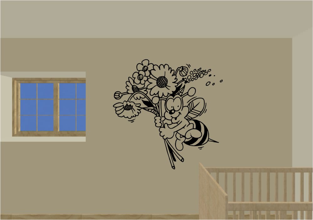 Cartoon Bee with Flowers Sticker