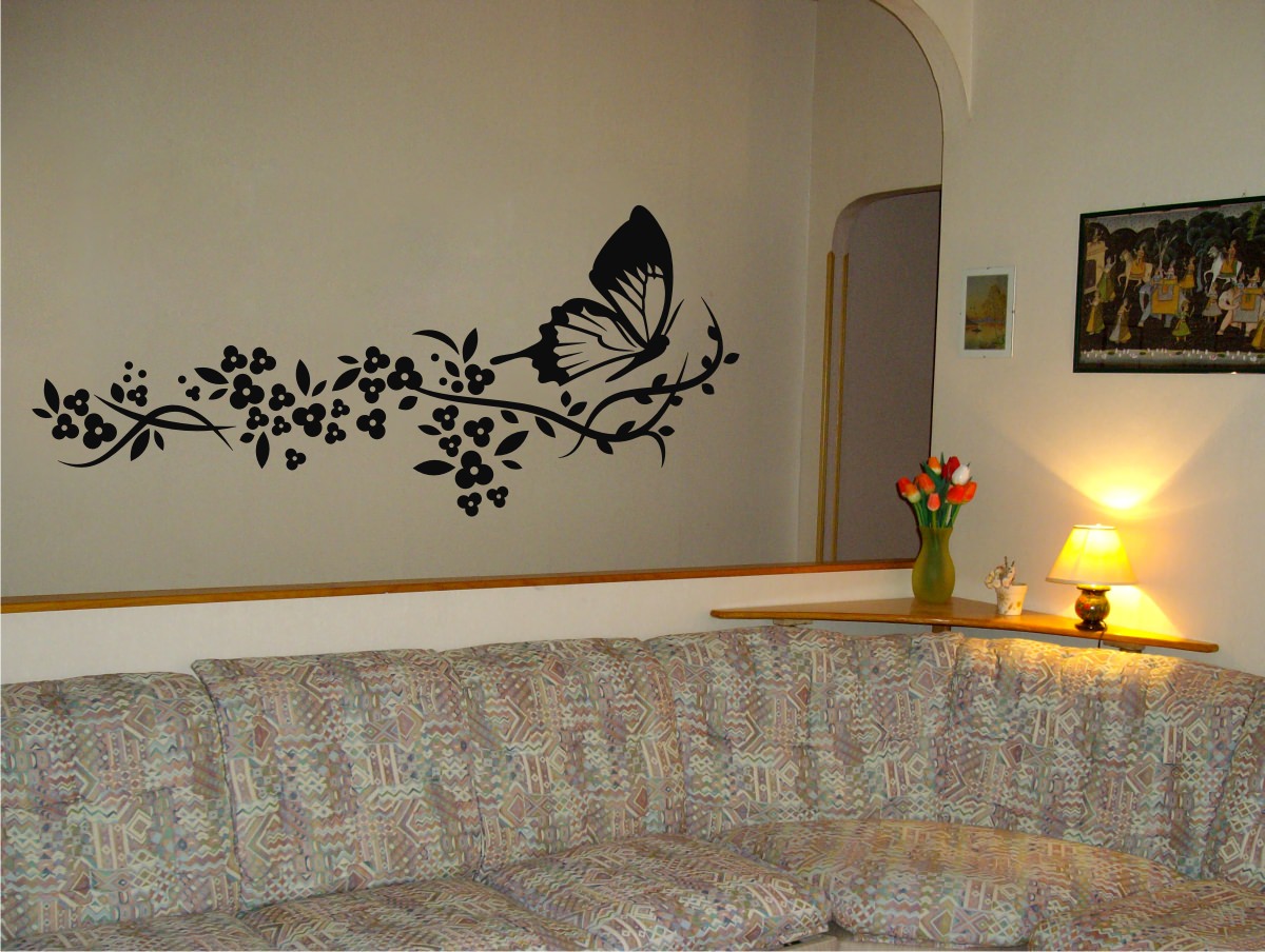 Butterfly Flying and Flowers Sticker