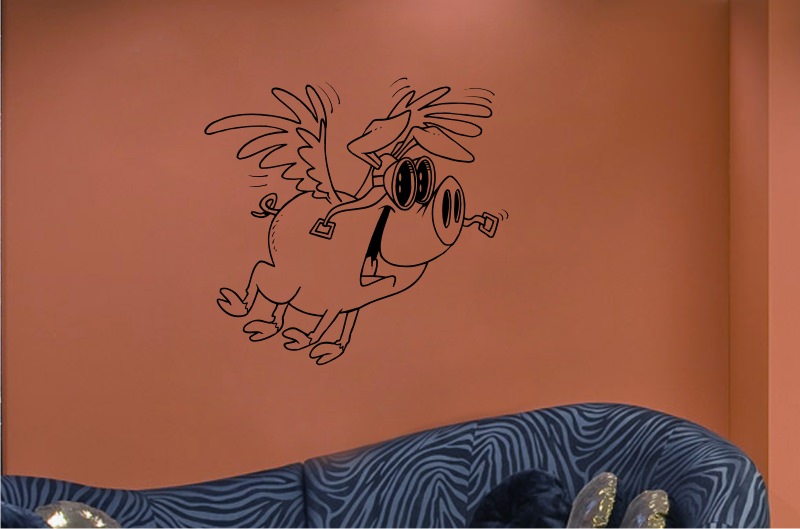 Flying Cartoon Pig Sticker